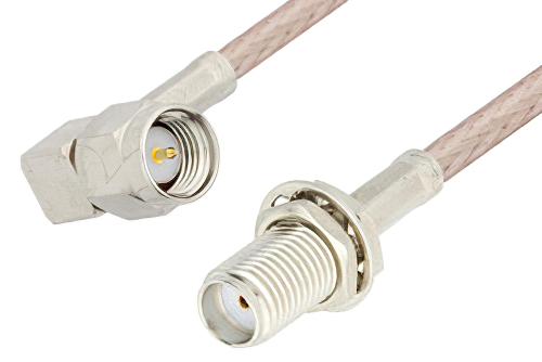 SMA Male Right Angle to SMA Female Bulkhead Cable 60 Inch Length Using 75 Ohm RG179 Coax