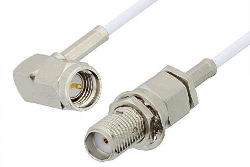 SMA Male Right Angle to SMA Female Bulkhead Cable Using RG196 Coax, RoHS