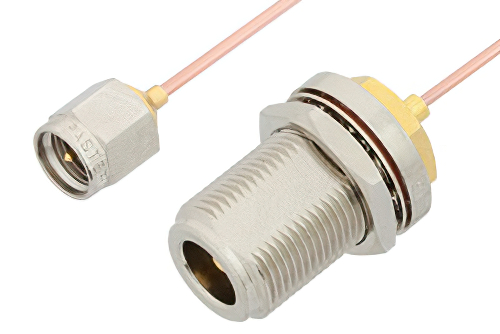 SMA Male to N Female Bulkhead Cable 12 Inch Length Using PE-047SR Coax