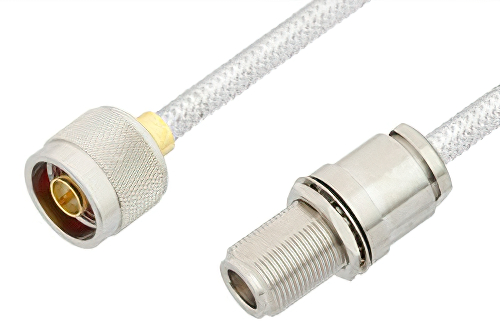 N Male to N Female Bulkhead Cable 12 Inch Length Using PE-SR401FL Coax, RoHS