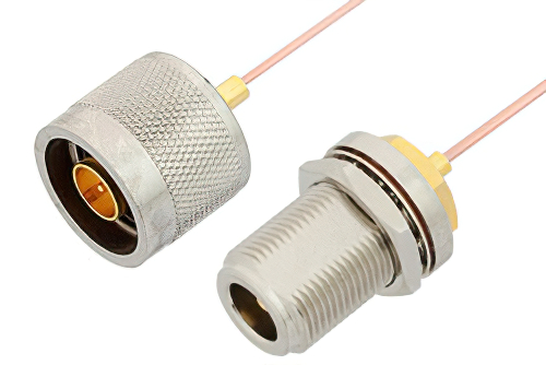 N Male to N Female Bulkhead Cable 6 Inch Length Using PE-047SR Coax