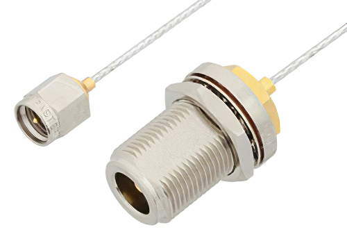SMA Male to N Female Bulkhead Cable 6 Inch Length Using PE-SR047FL Coax, RoHS