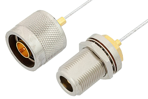 N Male to N Female Bulkhead Cable 36 Inch Length Using PE-SR047FL Coax