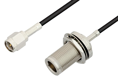SMA Male to N Female Bulkhead Cable 6 Inch Length Using RG174 Coax, RoHS