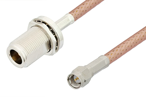 SMA Male to N Female Bulkhead Cable 36 Inch Length Using PE-P195 Coax, RoHS