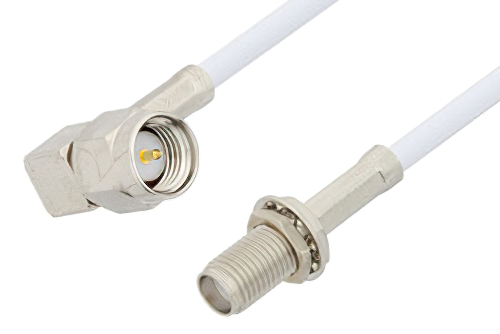SMA Male Right Angle to SMA Female Bulkhead Cable 12 Inch Length Using RG188-DS Coax