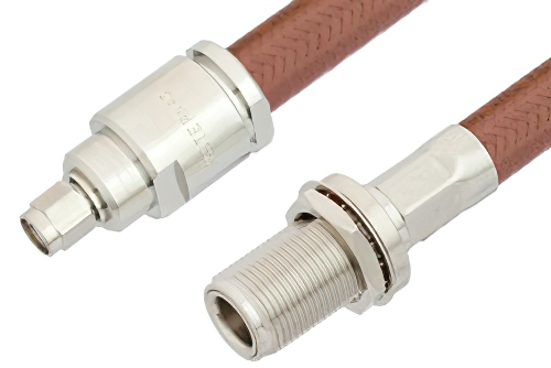SMA Male to N Female Bulkhead Cable 18 Inch Length Using RG393 Coax, RoHS