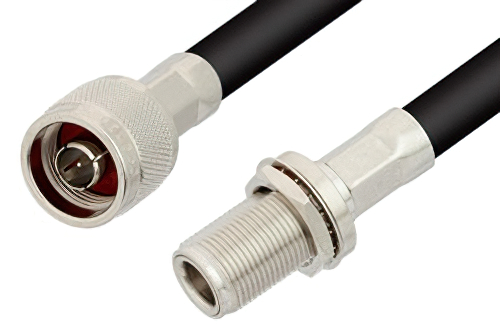 N Male to N Female Bulkhead Cable 48 Inch Length Using PE-B405 Coax, RoHS