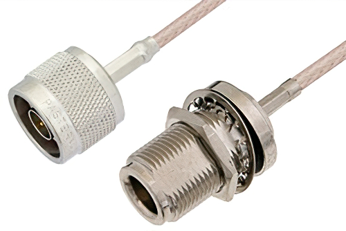 N Male to N Female Bulkhead Cable 12 Inch Length Using RG316-DS Coax