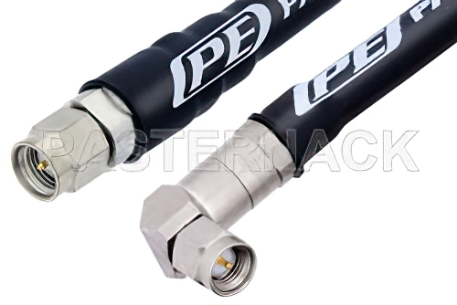 SMA Male to SMA Male Right Angle Low Loss Test Cable 12 Inch Length Using PE-P142LL Coax with HeatShrink, LF Solder