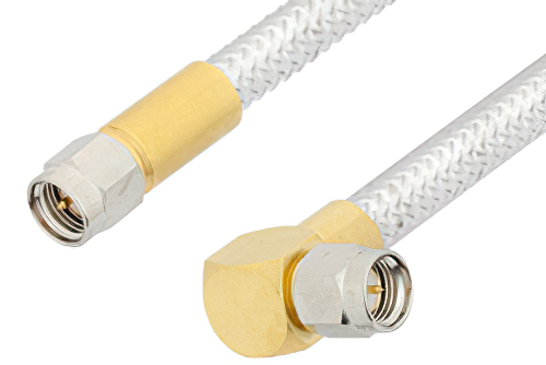 SMA Male to SMA Male Right Angle Cable 60 Inch Length Using PE-SR401FL Coax, RoHS