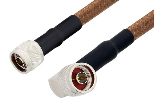 N Male to N Male Right Angle Cable 48 Inch Length Using RG225 Coax , LF Solder