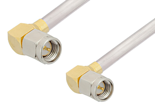 SMA Male Right Angle to SMA Male Right Angle Cable 18 Inch Length Using PE-SR402AL Coax