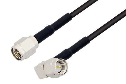 SMA Male to SMA Male Right Angle Cable Using RG174 Coax with HeatShrink, LF Solder