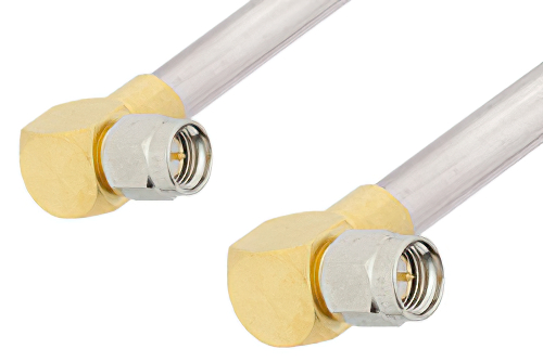 SMA Male Right Angle to SMA Male Right Angle Cable 48 Inch Length Using PE-SR401AL Coax , LF Solder