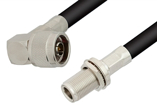N Male Right Angle to N Female Bulkhead Cable 48 Inch Length Using PE-B405 Coax, RoHS