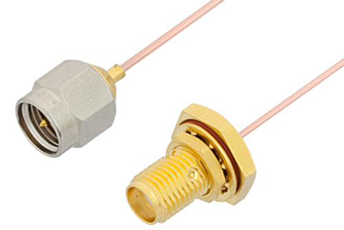 SMA Male to SMA Female Bulkhead Cable 18 Inch Length Using PE-034SR Coax