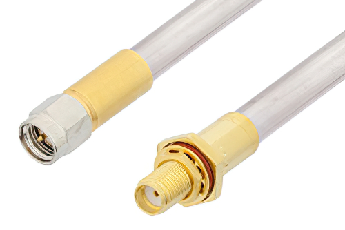 SMA Male to SMA Female Bulkhead Cable 18 Inch Length Using PE-SR401AL Coax , LF Solder