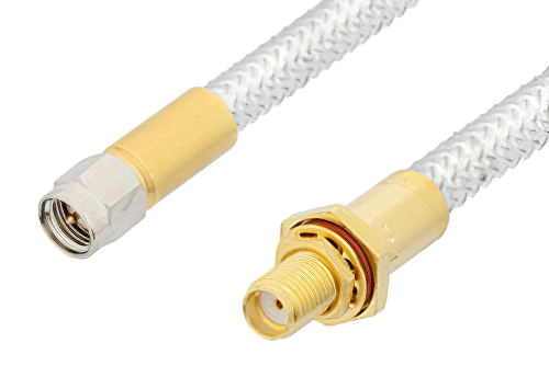 SMA Male to SMA Female Bulkhead Cable 24 Inch Length Using PE-SR401FL Coax, RoHS
