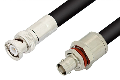 BNC Male to BNC Female Bulkhead Cable 12 Inch Length Using RG214 Coax