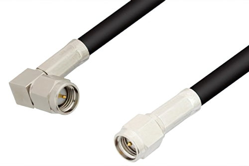 SMA Male to SMA Male Right Angle Cable Using RG223 Coax
