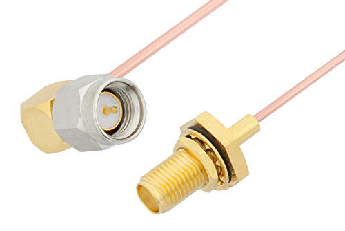 SMA Male Right Angle to SMA Female Bulkhead Cable 18 Inch Length Using PE-047SR Coax, RoHS