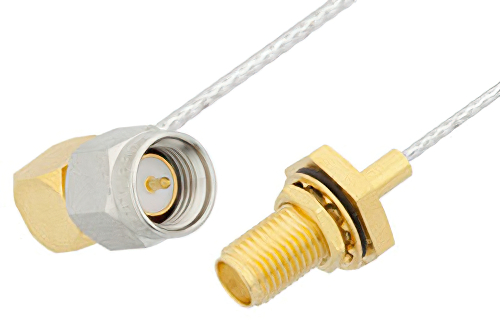 SMA Male Right Angle to SMA Female Bulkhead Cable 12 Inch Length Using PE-SR047FL Coax