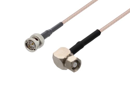 75 Ohm BNC Male to 75 Ohm SMC Plug Right Angle Cable Using 75 Ohm RG179 Coax with HeatShrink