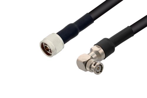 N Male to BNC Male Right Angle Cable Using RG214 Coax with HeatShrink