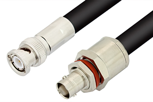 BNC Male to BNC Female Bulkhead Cable 12 Inch Length Using RG8 Coax, RoHS
