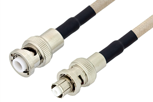 MHV Male to SHV Plug Cable 60 Inch Length Using RG141 Coax , LF Solder