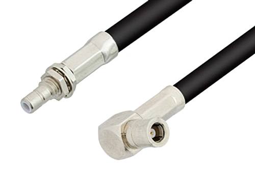 SMB Plug Right Angle to SMB Jack Bulkhead Cable 12 Inch Length Using RG58 Coax, RoHS