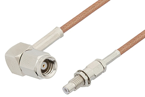 SMC Plug Right Angle to SMC Jack Bulkhead Cable 24 Inch Length Using RG178 Coax
