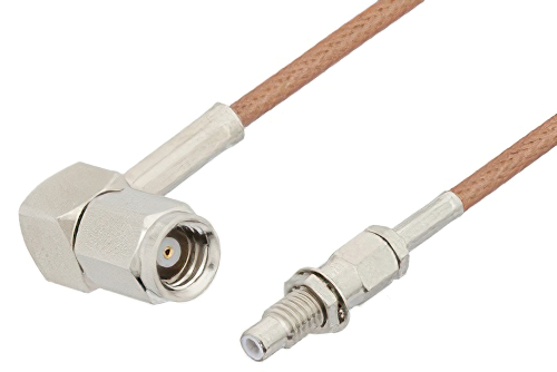 SMC Plug Right Angle to SMC Jack Bulkhead Cable 12 Inch Length Using RG178 Coax