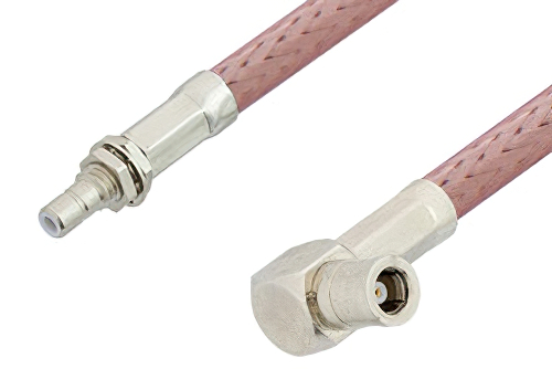 SMB Plug Right Angle to SMB Jack Bulkhead Cable 24 Inch Length Using RG142 Coax