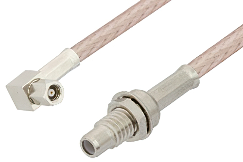 SMC Plug Right Angle to SMC Jack Bulkhead Cable 24 Inch Length Using RG316 Coax