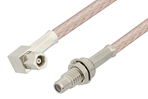 SMC Plug Right Angle to SMC Jack Bulkhead Cable 12 Inch Length Using RG316-DS Coax, RoHS