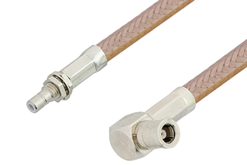 SMB Plug Right Angle to SMB Jack Bulkhead Cable Using RG400 Coax, RoHS