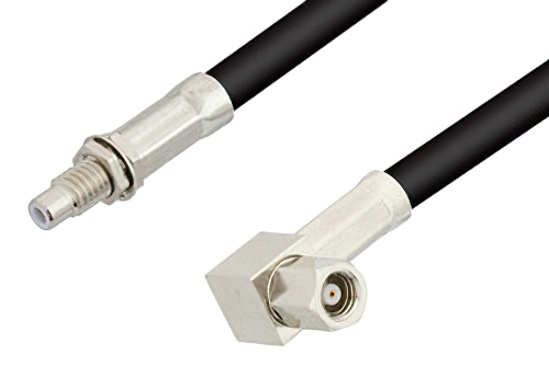 SMC Plug Right Angle to SMC Jack Bulkhead Cable 24 Inch Length Using RG58 Coax