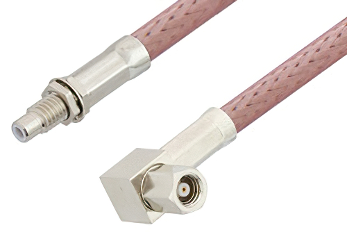 SMC Plug Right Angle to SMC Jack Bulkhead Cable 48 Inch Length Using RG142 Coax