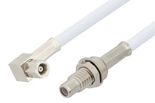 SMC Plug Right Angle to SMC Jack Bulkhead Cable 12 Inch Length Using RG188-DS Coax