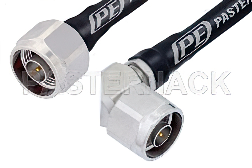 N Male to N Male Right Angle Low Loss Test Cable 48 Inch Length Using PE-P142LL Coax, RoHS