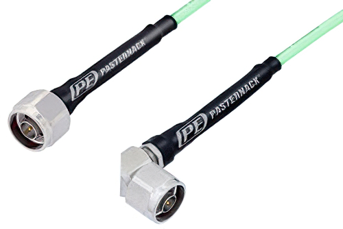 N Male to N Male Right Angle Low Loss Test Cable 50 CM Length Using PE-P142LL Coax, RoHS