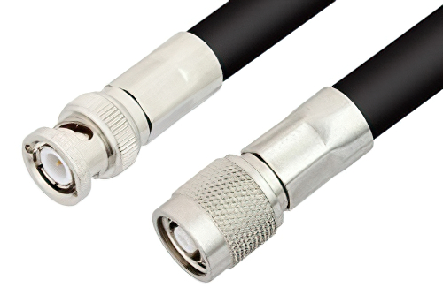 Reverse Polarity TNC Male to BNC Male Cable Using RG214 Coax, RoHS