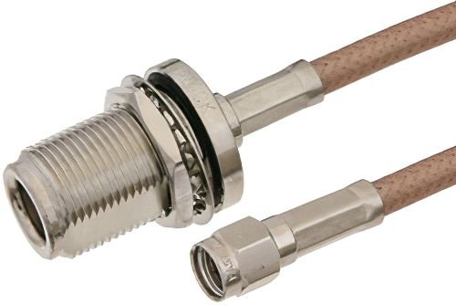 Reverse Polarity SMA Male to N Female Bulkhead Cable 36 Inch Length Using RG142 Coax