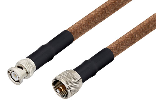 UHF Male to BNC Male Cable 24 Inch Length Using RG225 Coax , LF Solder