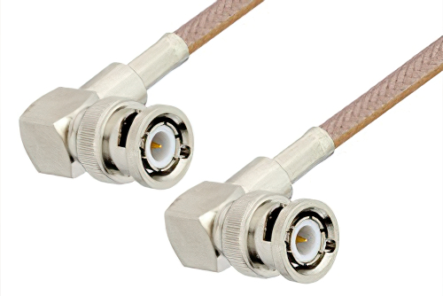 BNC Male Right Angle to BNC Male Right Angle Cable Using RG400 Coax, RoHS