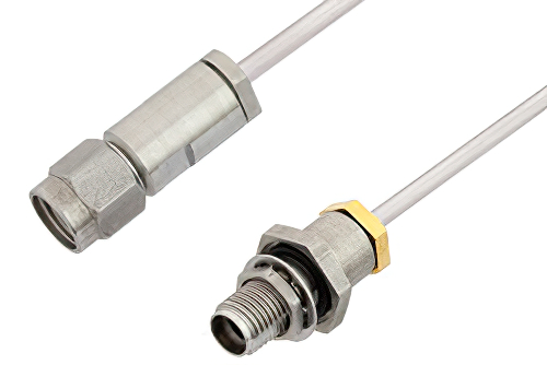 3.5mm Male to 3.5mm Female Bulkhead Cable 48 Inch Length Using PE-SR405AL Coax