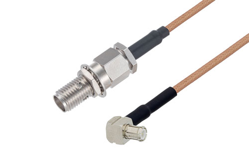 SMA Female Bulkhead to MCX Plug Right Angle Cable Using RG178 Coax with HeatShrink