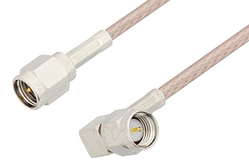 SMA Male to SMA Male Right Angle Cable Using 75 Ohm RG179 Coax, RoHS